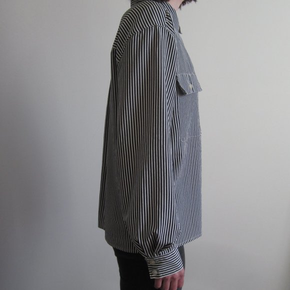 Late 80s-early 90s navy & white striped button-up - Picture 5 of 6